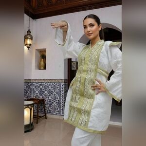 Elegant White and Gold Embroidered Outfit